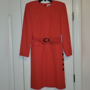 Dark red-orange belted dress